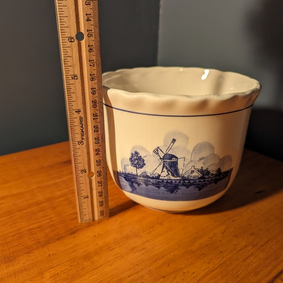 Vintage MCM Windmill Sailboat Ceramic Bowl Planter Container Blue White - Picture 7 of 9